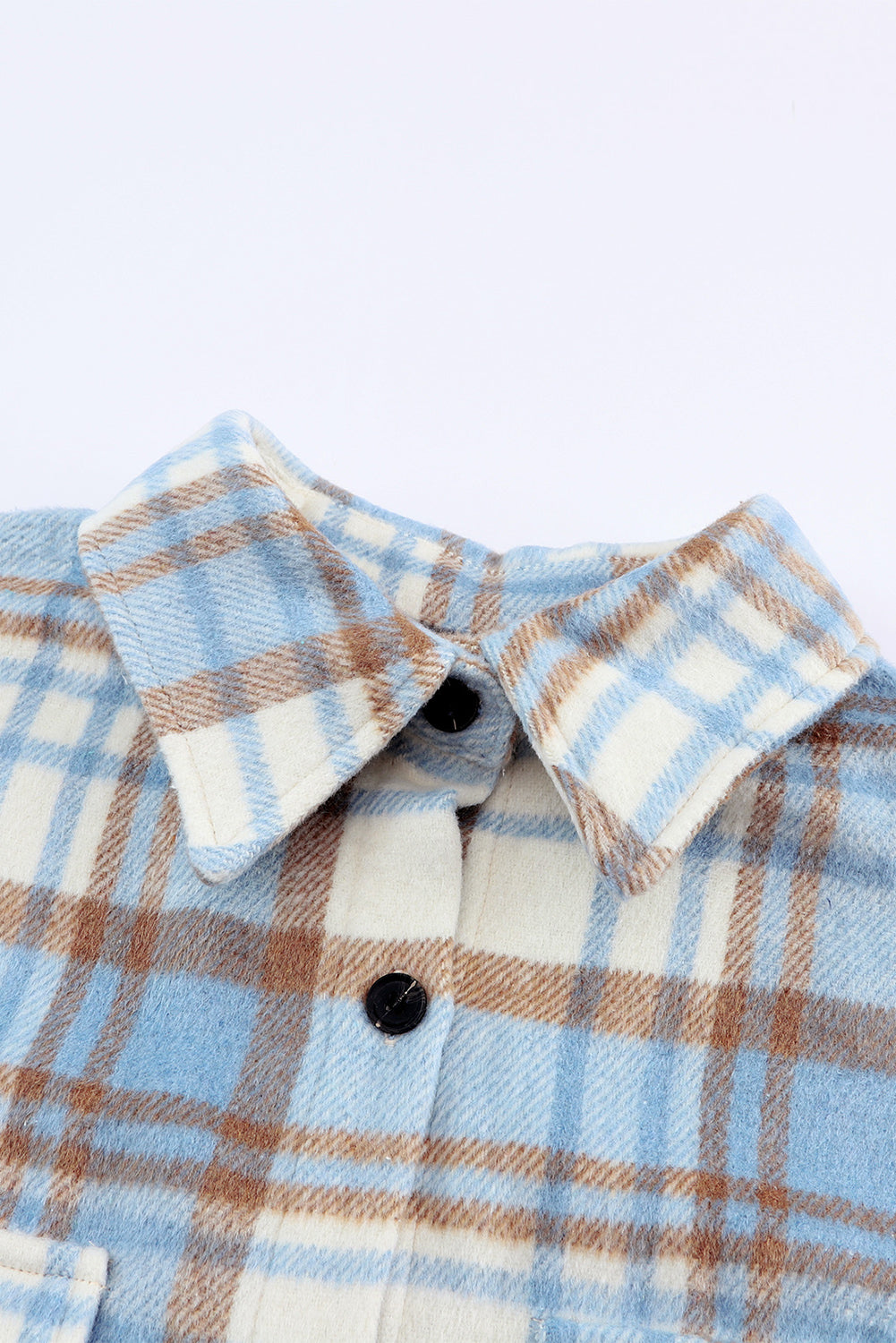 Sky Blue Plaid Flap Pocket Long Sleeve Shacket