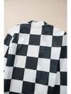 Black Checkered Waffle Knit Thumbhole Long Sleeve Cardigan