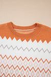 Khaki Zigzag Geometric Pattern Knitted Pullover Sweater