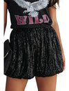 Black Sequin Straight Leg High Waist Casual Shorts