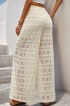 Beige Casual Elastic High Waist See Through Wide Leg Pants