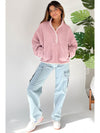 Fushia High Collar Long Sleeve Pocket Pullover Sweatshirt