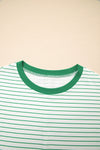 Green Stripe Ruffle Short Sleeve T Shirt Mini Dress