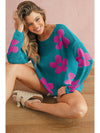 Light Pink Flower Drop Shoulder Hollow Knit Top