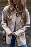 Light Grey Turn Down Collar Flap Pockets Buttoned Shacket - Cocoa Yacht Club