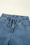 Dusk Blue Medium Wash Drawstring Waist Wide Leg Jeans