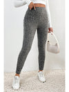 Gray Wide Waistband Ribbed Textured Knit Leggings