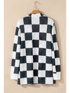 Black Checkered Waffle Knit Thumbhole Long Sleeve Cardigan