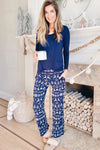 Blue Top and Christmas Printed Pants Lounge Set