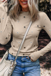 Jet Stream Floral Embroidered Detail Ribbed Long Sleeve Top
