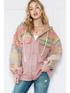 Light Pink Geometric Patchwork Hooded Zip Up Jacket