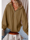 Smoke Green Half Zipper Kangaroo Pockets Drop Shoulder Hoodie