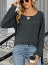 Cutout Round Neck Long Sleeve T-Shirt - Cocoa Yacht Club