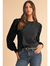 Black Eyelet Embroidered Patchwork Sleeve Ribbed Sweatshirt