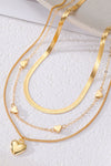 Gold 3pcs Heart Pendant Snake Chain Necklace Set