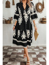 Black Print 3/4 Sleeve Loose Midi Dress