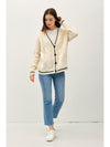 Be Cool Contrast Trim Cable-Knit V-Neck Cardigan