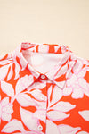 Orange Botanical Print Chest Pocket Button Up Shirt