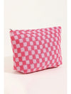 Bright Pink Checkered Print Cosmetic Bag