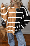 Blue Stripe Exposed Seam Patchwork Loose Sweatshirts