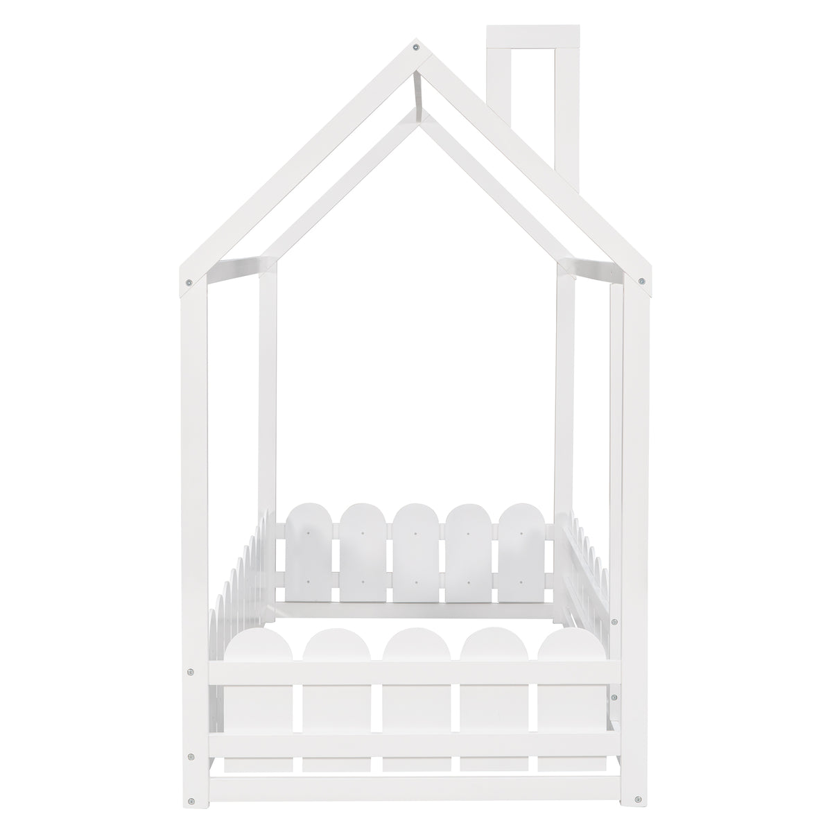 Cocoa Yacht Club Twin Size Wood Bed House Bed Frame with Fence  (White)