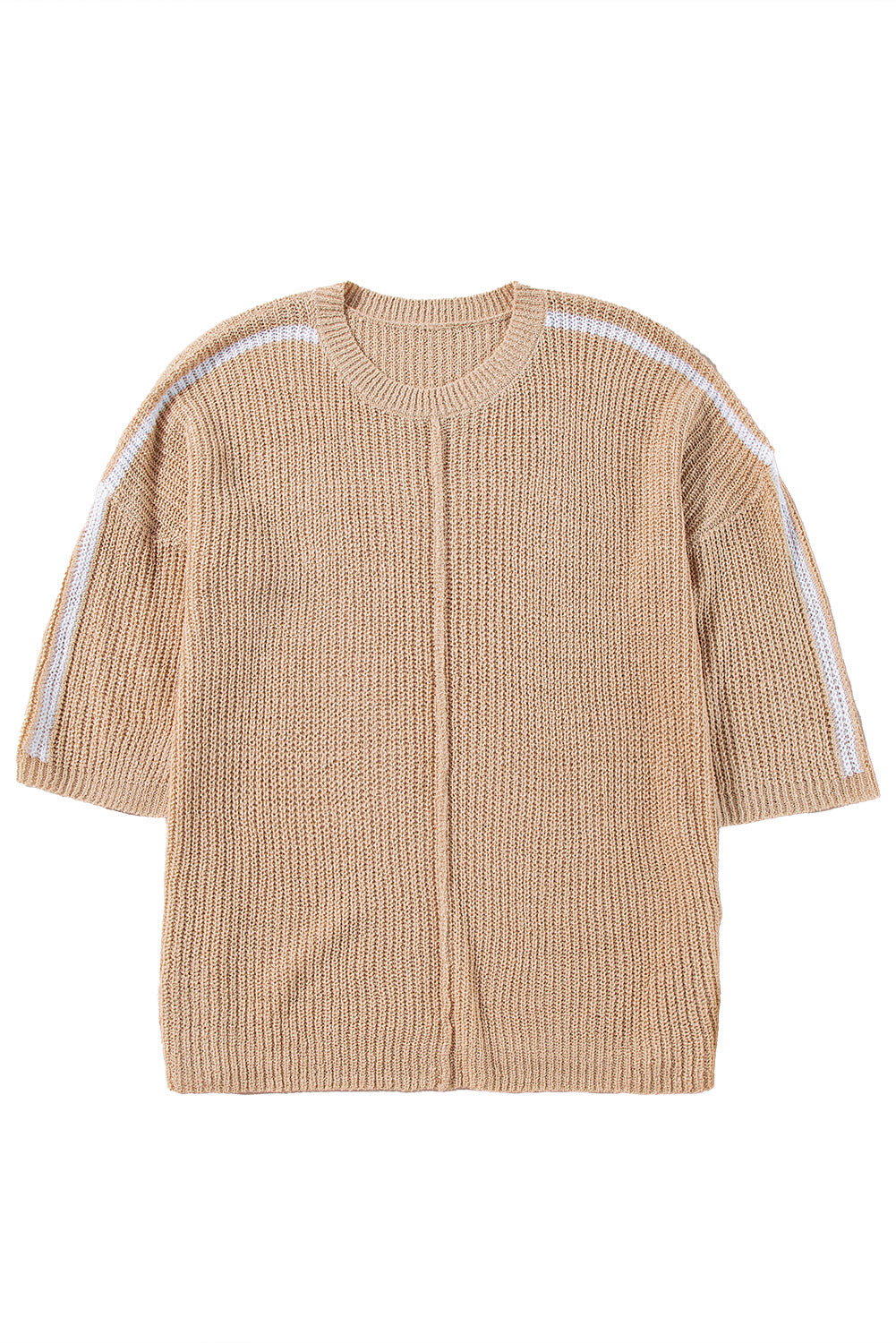 Light French Beige Contrast 3/4 Sleeve Crew Neck Sweater