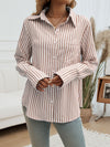 Devine Pocketed Striped Collared Neck Long Sleeve Shirt - Cocoa Yacht Club