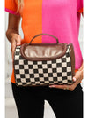 Black Checker Print Leather Zipper Makeup Bag