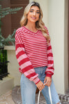 Strawberry Pink Striped V Neck Drop Sleeve Top