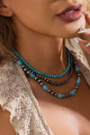 Black 3pcs Retro Turquoise Beaded Necklace Set