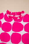 Rose Polka Dot Pattern Frill Neck Flutter Sleeve Top