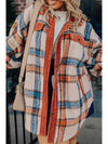 Brown Stripe Plus Size Plaid Print Collared Buttoned Jacket