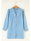 Button Up Notched Long Sleeve Denim Dress - Cocoa Yacht Club