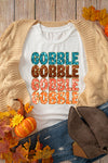 White Glittering GOBBLE Graphic Crewneck T Shirt