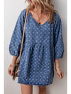 Ashleigh Blue Lace-up Back Loose Fit V Neck Denim Dress