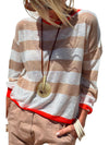 Apricot Colorblock Striped Round Neck Drop Shoulder Sweater