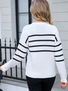 Angel Wings Striped Round Neck Long Sleeve Sweater - Cocoa Yacht Club