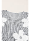 Light Pink Flower Drop Shoulder Hollow Knit Top