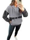 Gray Textured Patchwork Kangaroo Pocket Drop Shoulder Hoodie