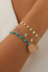Gold 4pcs Pendant Turquoise Bead Bracelet Set