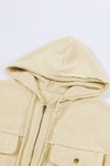 Tan Bishop Sleeve Zip Up Flap Pockets Hoodie Jacket