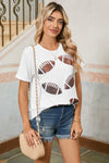 White Sequined Rugby Graphic T Shirt