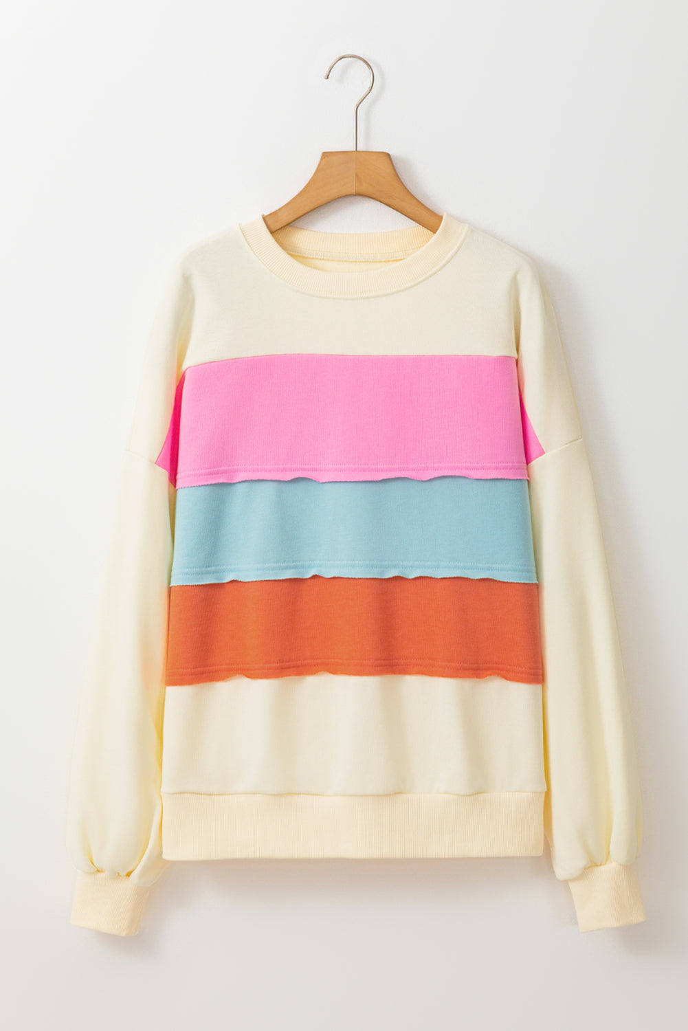 White Colorblock Patchwork Drop Sleeve Sweatshirt