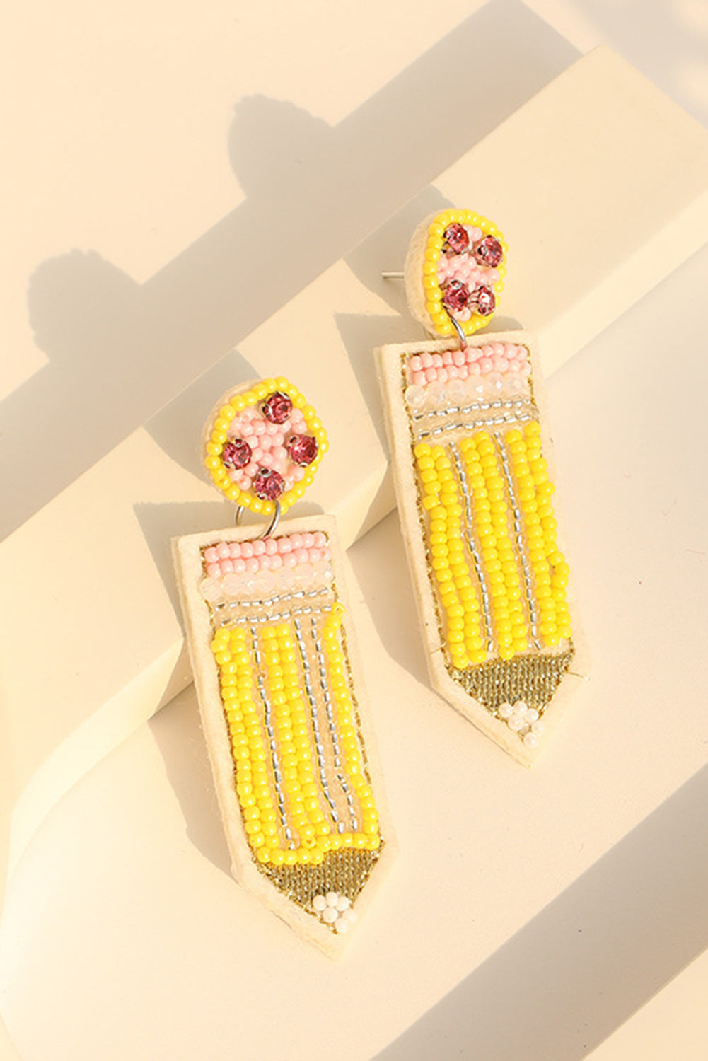 Yellow Beaded Pencil Dropping Earrings