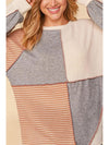 Exposed Seam Color Block Round Neck Top