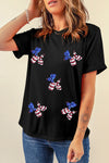 White Patriotic Sequin Balloon Puppy Graphic Crewneck Tee