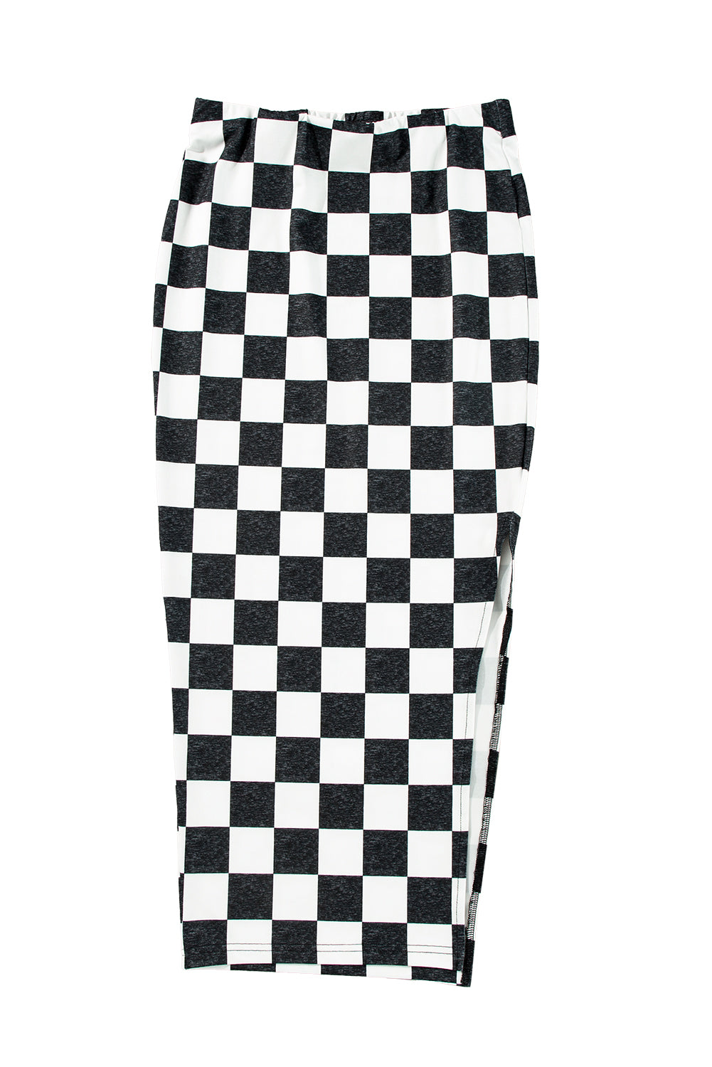 Rose Checkered Print Side Slit Slim Fit Midi Skirt