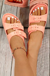 Pale Chestnut Double Buckle Strap Flat Slides Shoes