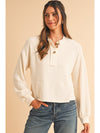 Apricot Textured Lantern Sleeve Henley Top