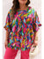 Rose Abstract Print Plus Size Frilly Trim Blouse